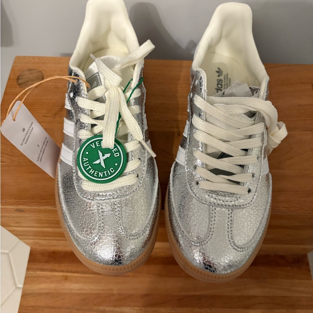NWT |  Adidas Kids Metallic Silver Sneakers